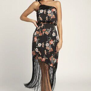 Lulu's Black Floral Midi Dress